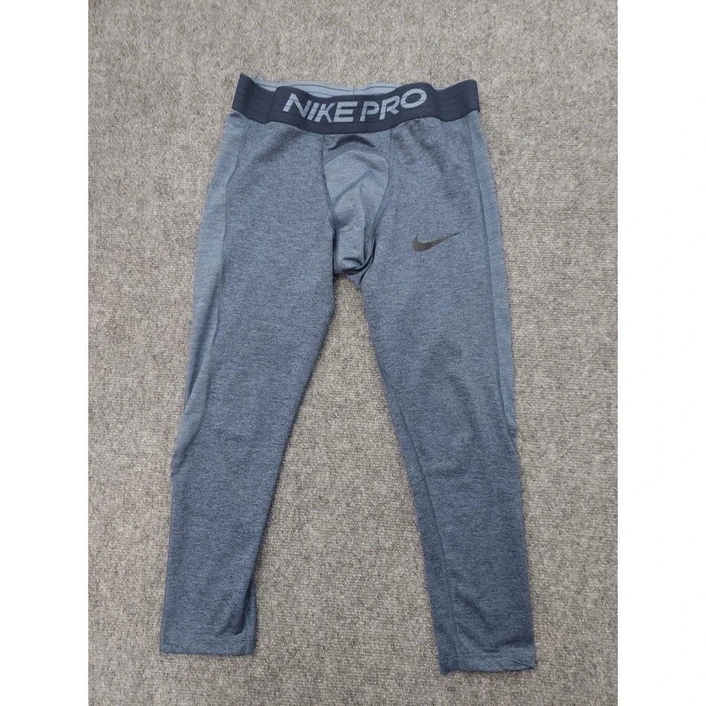 Nike Pro Running‎ Leggings Men Medium Blue Dri Fit Logo Swoosh Compression